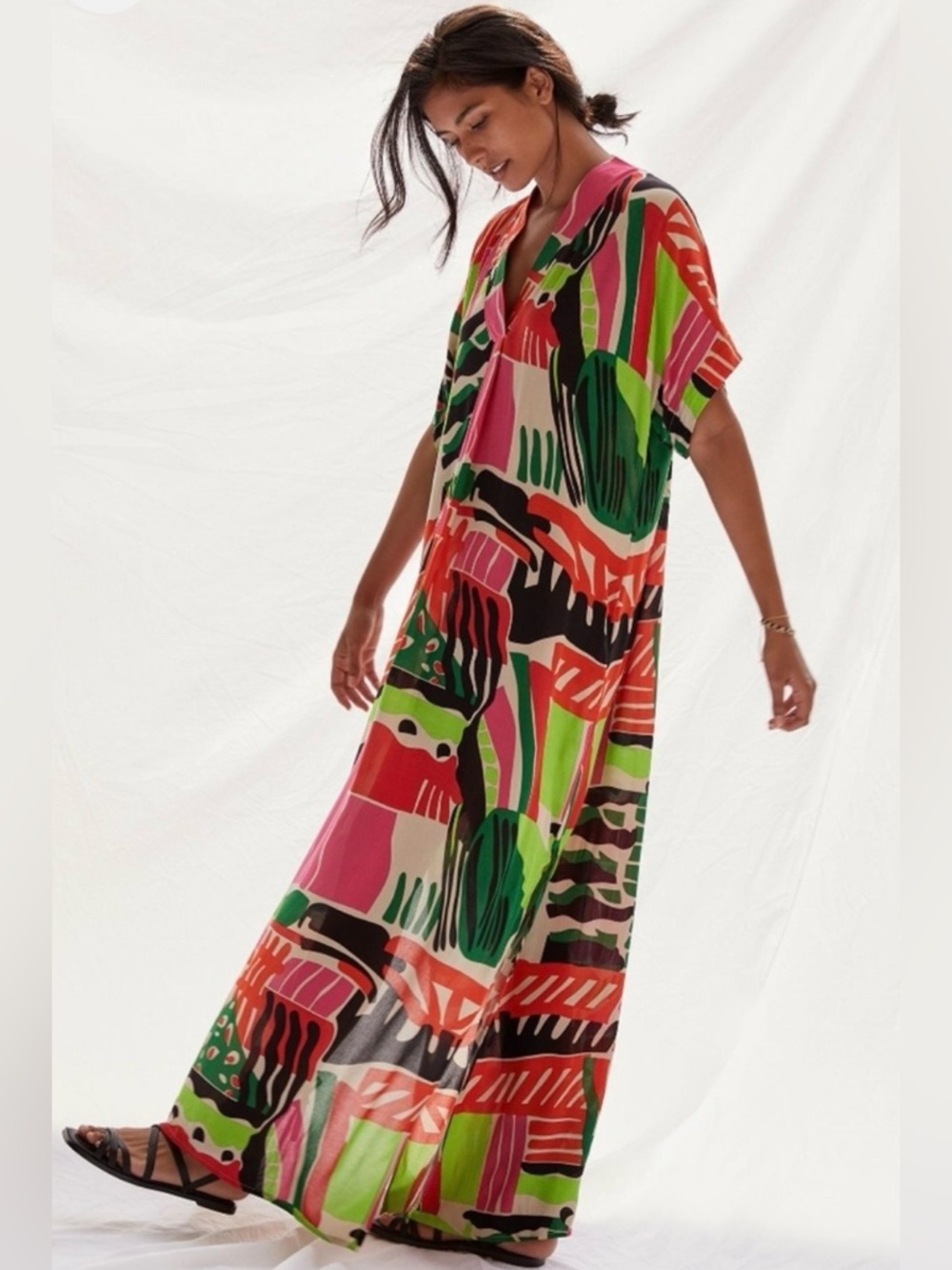 Beautiful Bel Kazan X Anthropologie vibrant long   Kaftan/ Maxi Dress  Size M/L